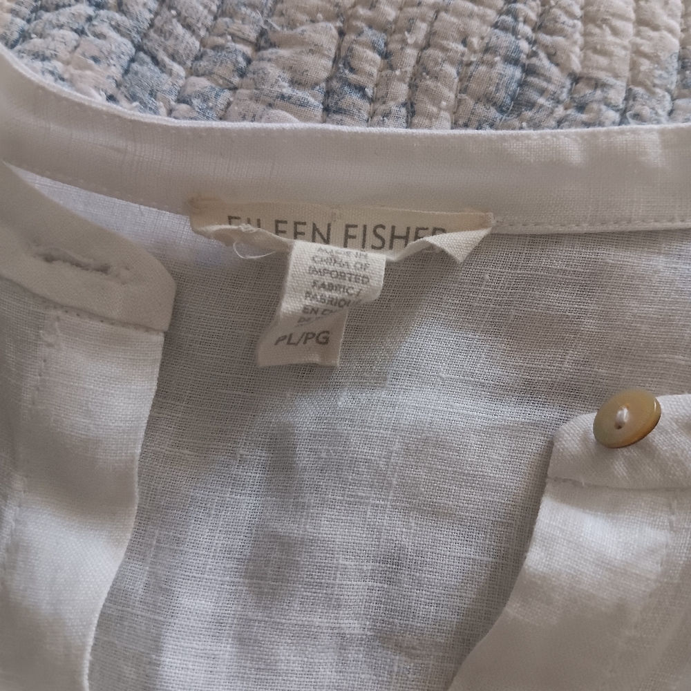 EILEEN FISHER White Linen Tunic Blouse PL - Picture 4 of 7